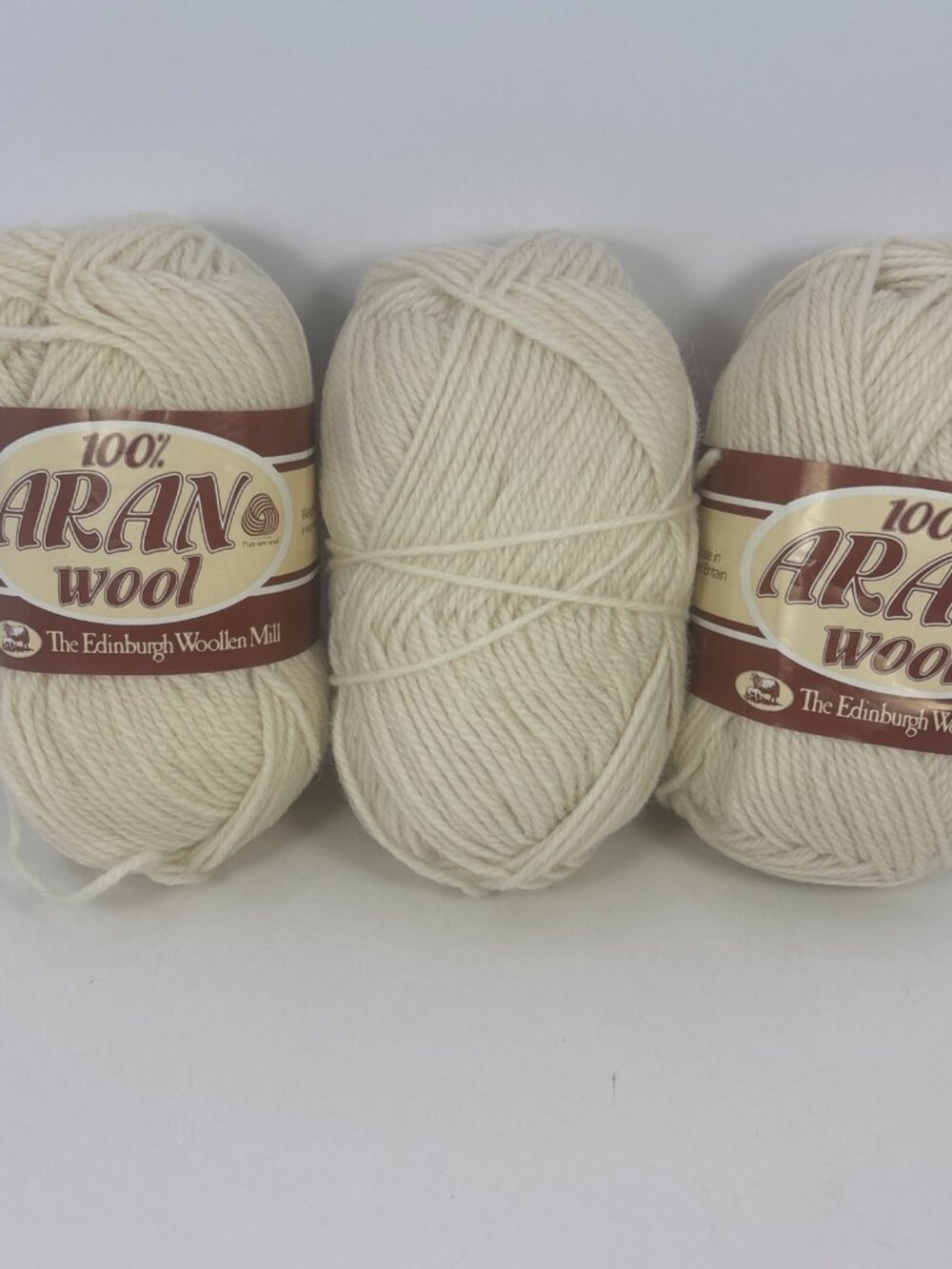 Yarn ARAN ~ Lot of 3 ~ 100 Grams each Cream 100 % WOOL Vintage-